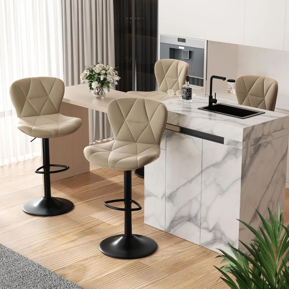 

Modern Bar Stool Set of 4, Adjustable Leather Upholstered Swivel Counter Stools, Counter Barstools with Back for Kitchen Island