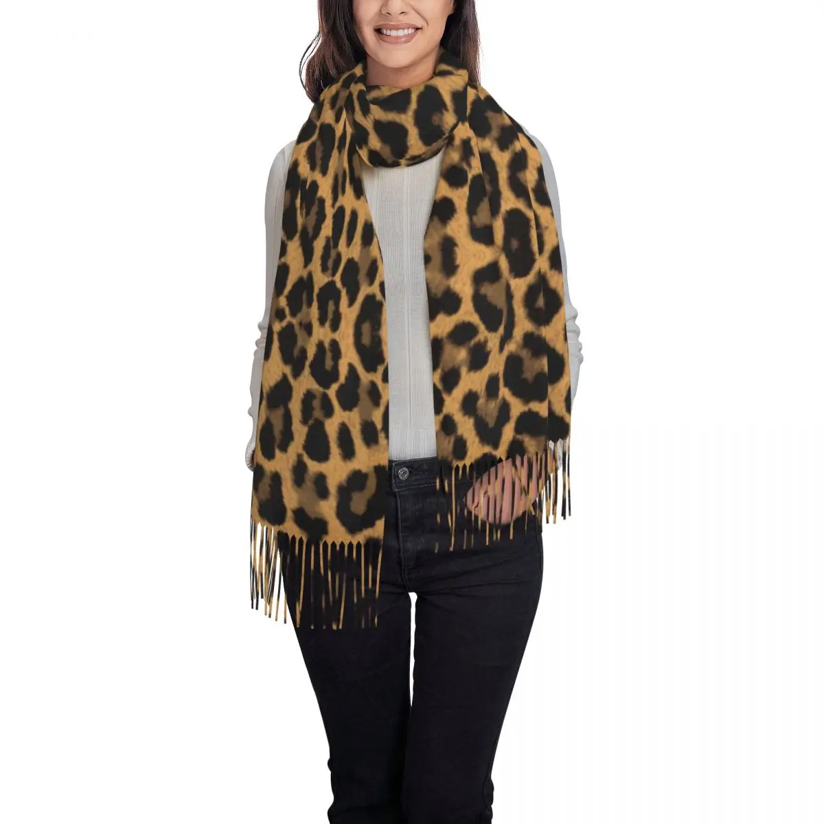 Cheetah Print Scarf Wrap for Women Long Winter Fall Warm Tassel Shawl Unisex Leopard Skin Camouflage Scarves