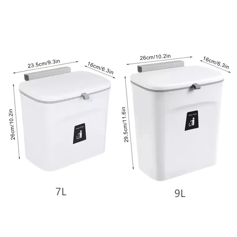 7/10L Kitchen Cabinet Door Hanging Garbage Can Wall Mounted Recycling Basket with Lid Kitchen Accessories