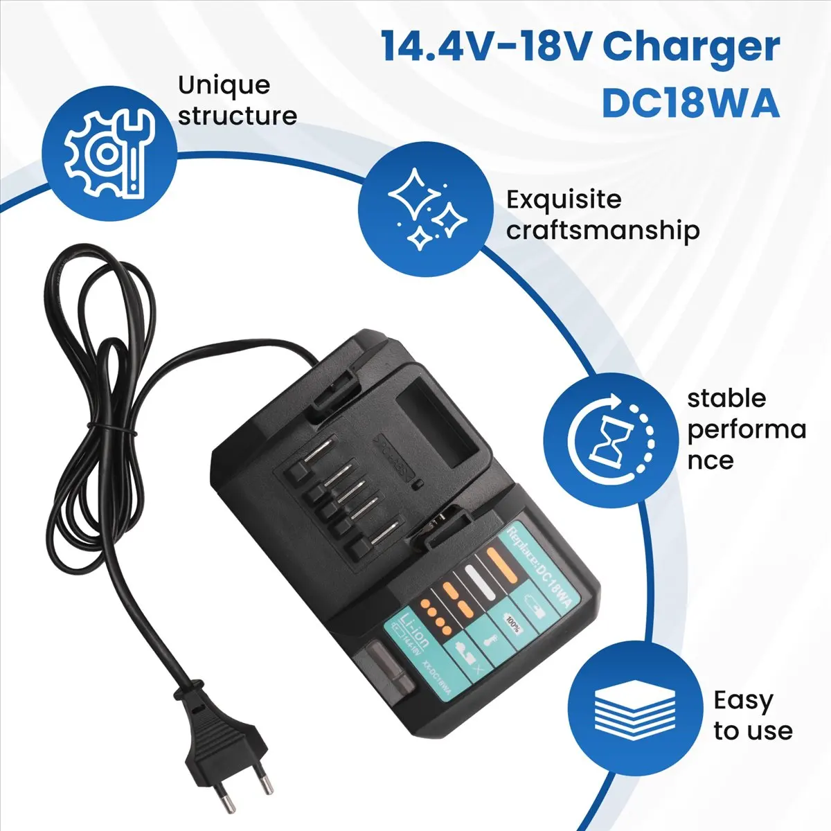 

Зарядное устройство T24C 14.4V-18V DC18WA для Maktec MAKITA DC18SG DC1851 BL1813G BL1415G BL1815G BL1413G UH522D UM167D UR180D (вилка стандарта ЕС)