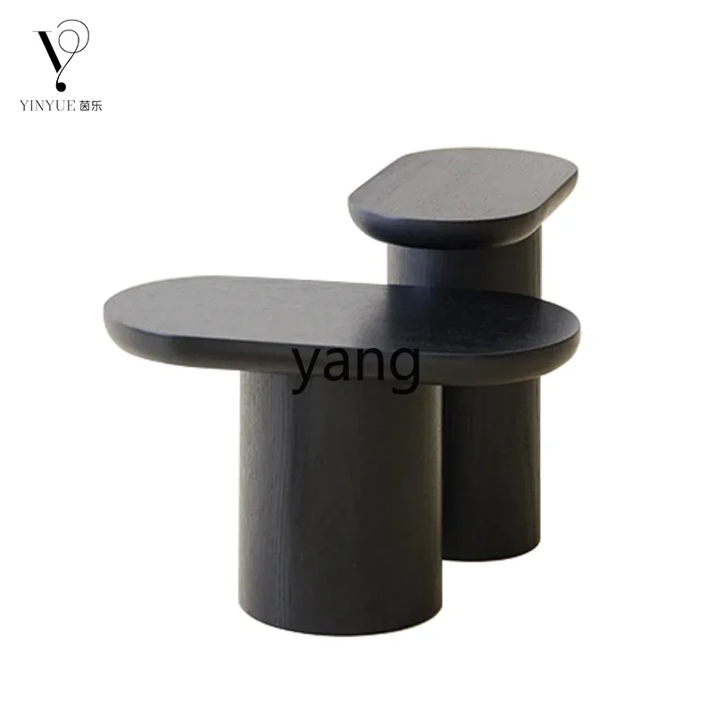 Yhl Black Height Combination Small Table Oval Wooden Texture Sofa and Tea Table