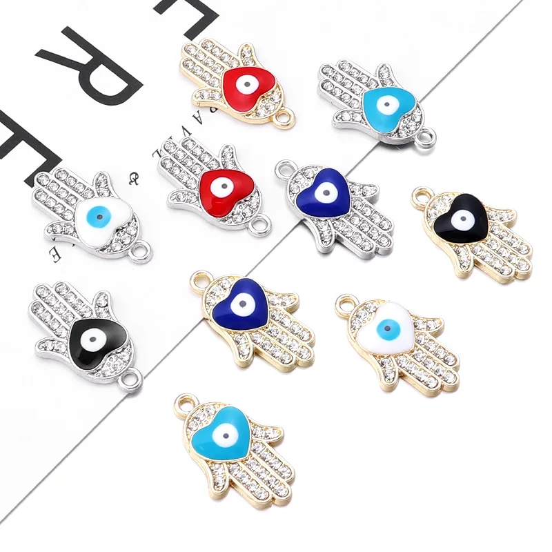 10Pcs/Lot Hand Shape with Crystal Eyes Vintage Alloy Charms For Jewelry Making Handmade DIY Bracelet Earrings Necklace Pendant view 2