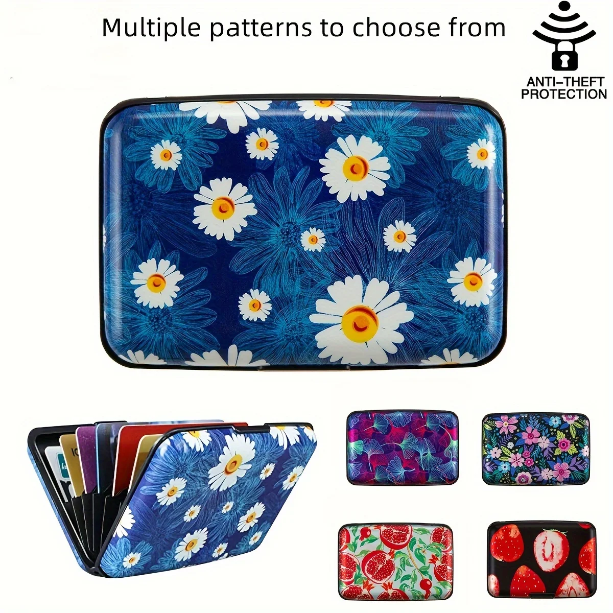 Little daisies Metal Card Wallet RFID Blocking Mini Slim Aluminum Business Hard Card Case for Women Men