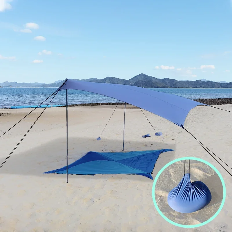 Summer Beach Tent Outdoor Sun Shelter Beach Shade Canopy Easy Build Beach Tent with Carry Bag