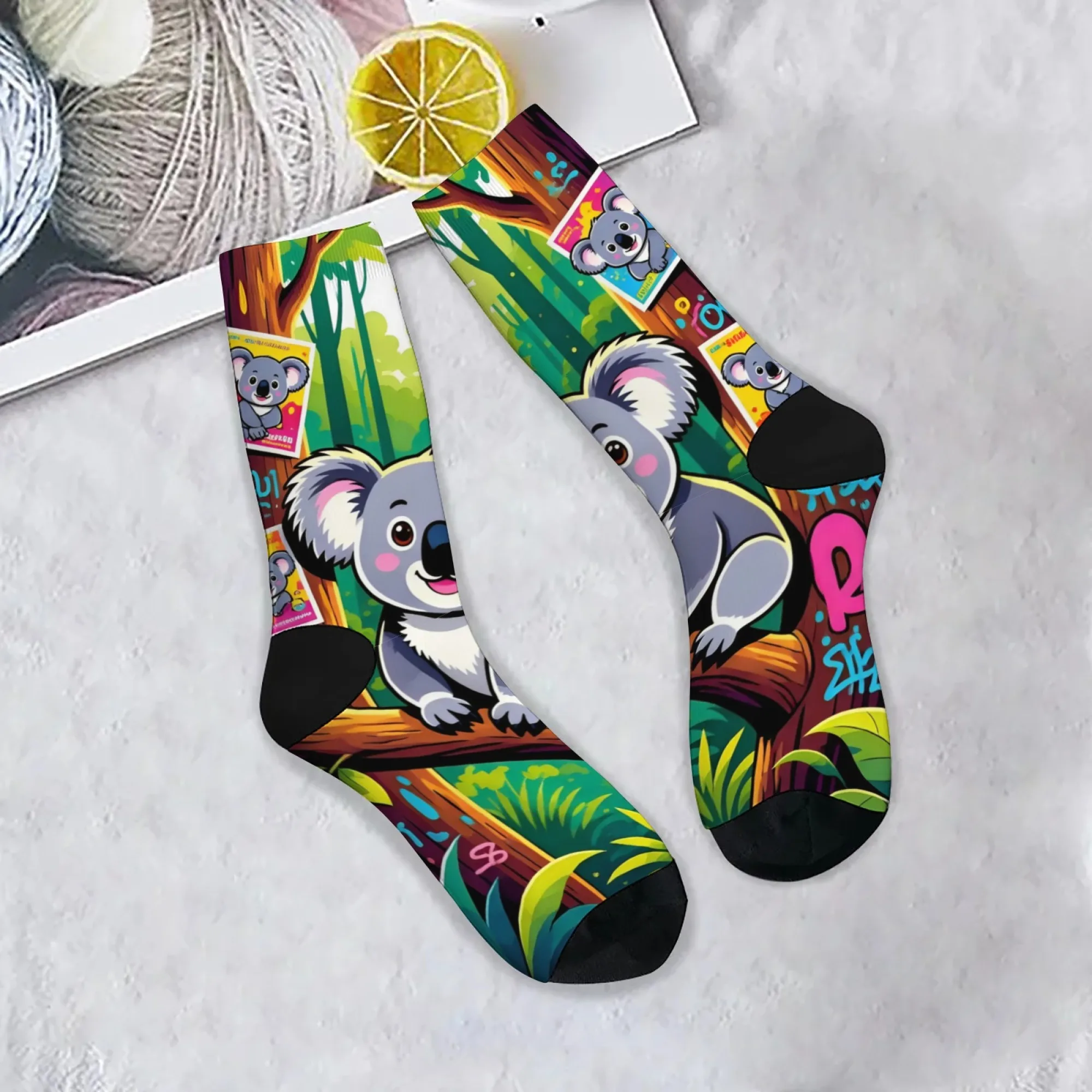 Мужские носки Harajuku в стиле ретро с мультяшным принтом коалы — новый уличный стиль, естественный стиль, повседневные носки, удобные и дышащие
