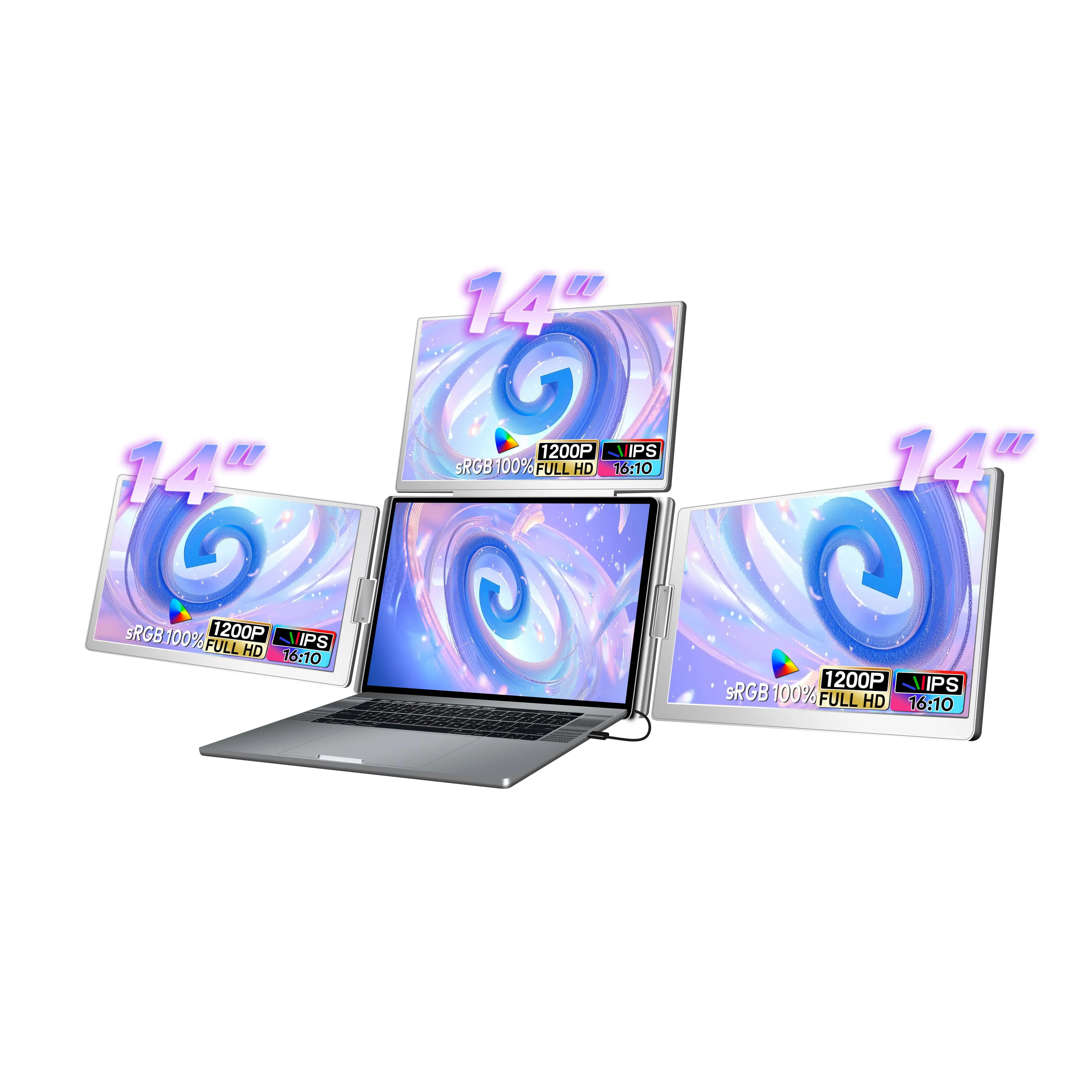 

14 Inch Laptop Screen Monitor, Quad Monitor, Ultra-Thin Portable Monitor with Full HD, Used Travel Business, One Cable Connect
