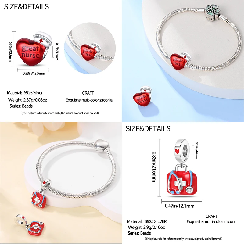 New 925 Sterling Silver Medical Kit Stethoscope Professional Series Charms Beads Fit Pan Original Bracelets DIY Jewelry Gifts