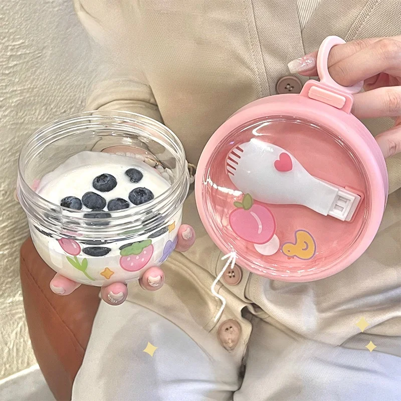

Portable Breakfast Cup Overnight Oats Milk Cup Microwave Se Cute Lid Spoon Yogurt Cup High Color ain Cup with Handle