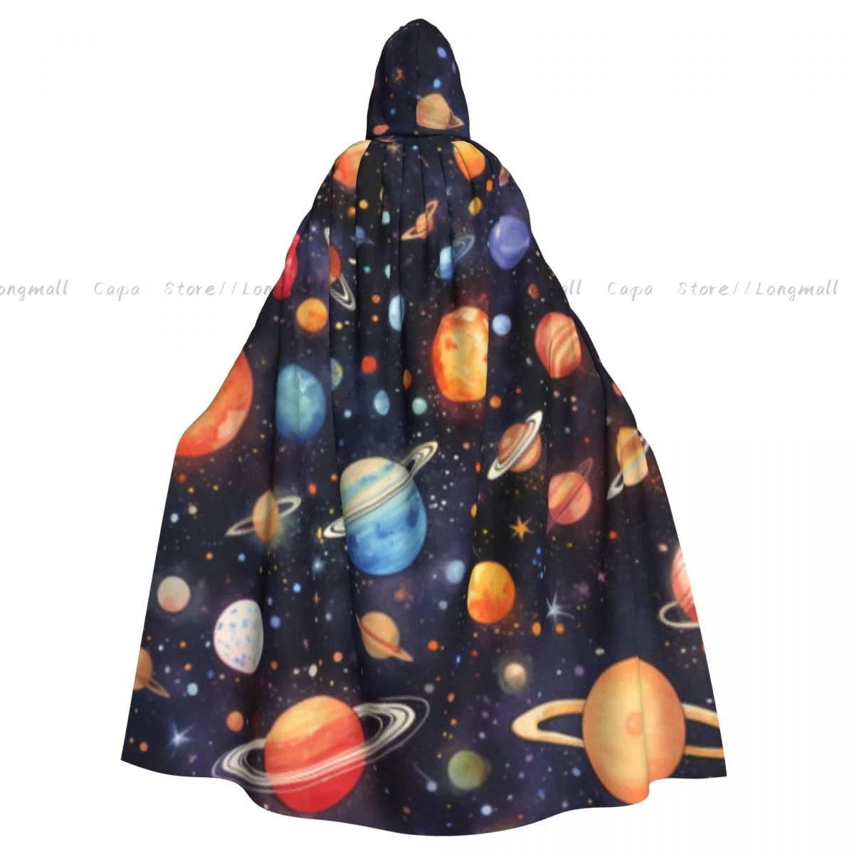 Space Stars And Galaxies Pattern Hooded Cloak Coat Halloween Cosplay Costume Vampire Devil Wizard Cape Gown Party