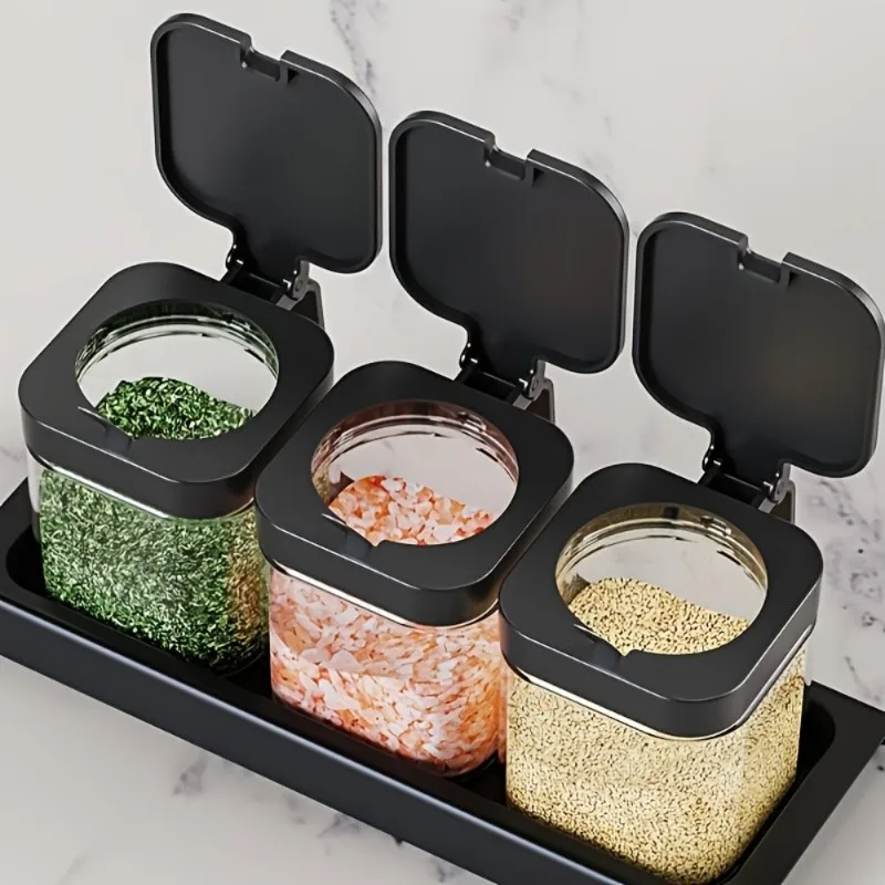 A19F-For Spice Rack Compatible 3Pcs Glass For Spice Jars With Spoon 10Oz Glass Jars Set For Seasoning Organizers Storage Bottles