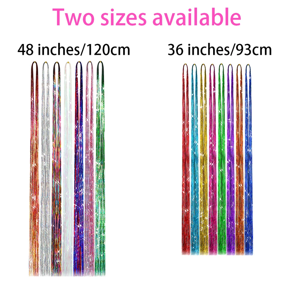 Extensiones de cabello sintético con brillo de 93/120 cm, mechones arcoíris con tinsel, para niñas, decoración para el cabello 4