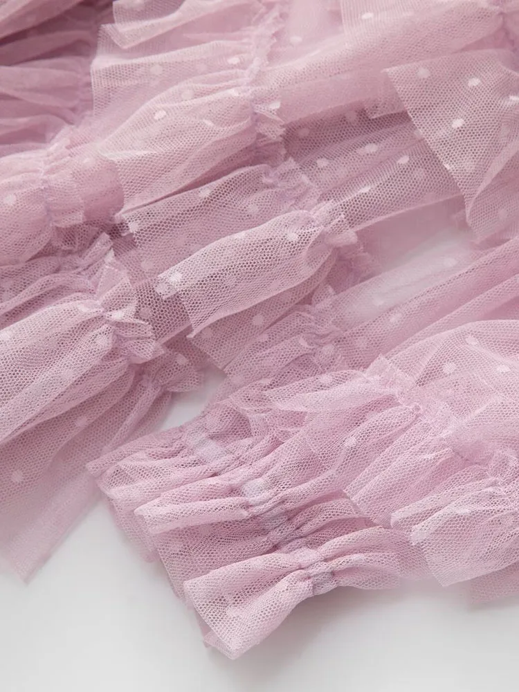 Dsxdfacairij vestido feminino vintage de malha com bolinhas, gola redonda, babados em camadas, manga lanterna, cor sólida, moda verão, roupas femininas