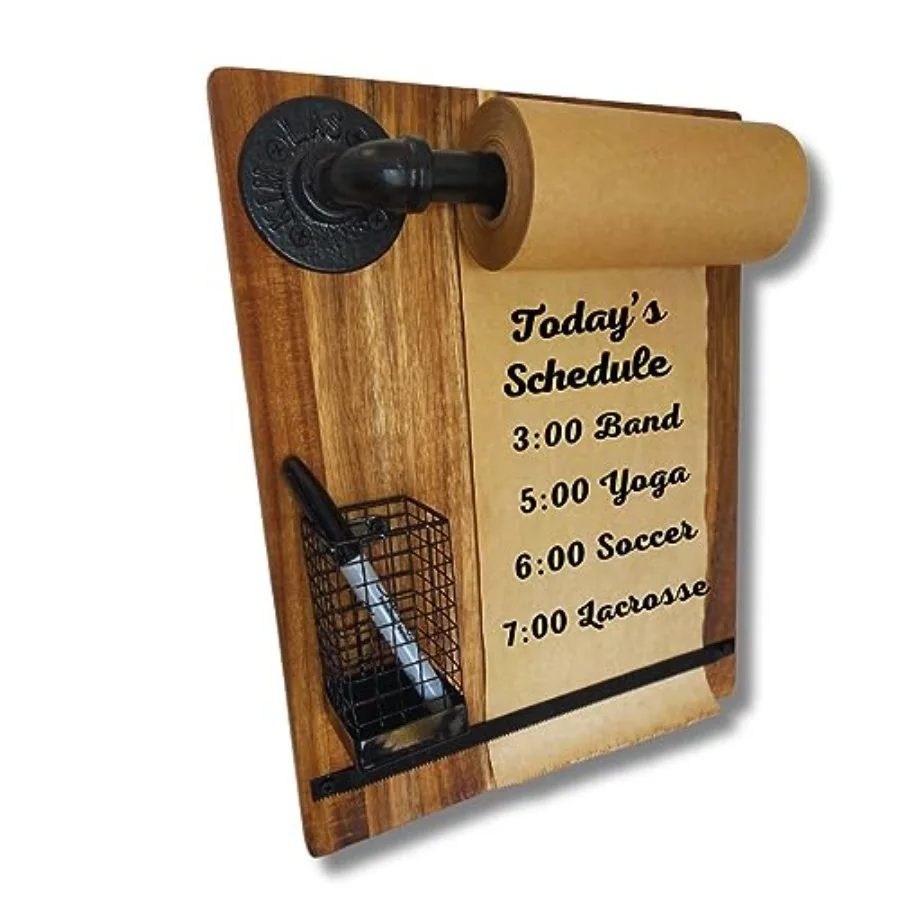 

Wall Mounted Kraft Paper Dispenser - Rustic Kitchen Decor - Decorative Message Board with Notepad Holder - To Do List Board - N
