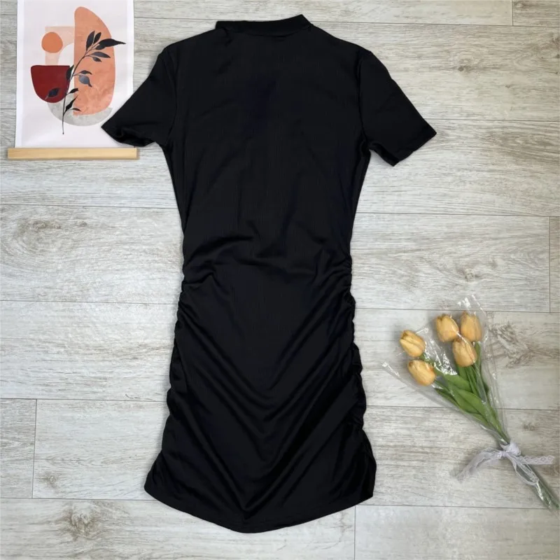 Sexy Summer Elegant Dress Solid Color Zipper Cut Out Slim Fit Dress Women's Short Sleeve Mini Dress Club Party Vestidos 2025