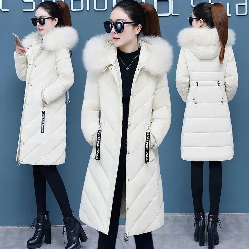 Down Cotton Jacket Women 2022 Winter New Korean Versatile Casual Padded Coat Female Large Size Fur Collar Hooded Thick Parkas