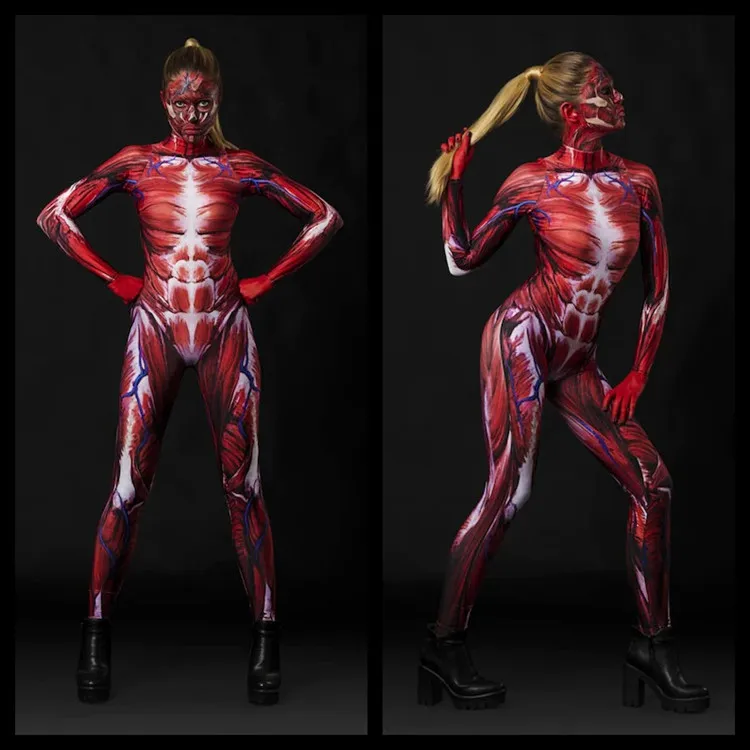 Costume Cosplay di Halloween per adulti nuova stampa digitale 3D scheletro rosso tuta intera tuta da donna Zentai Catsuit outfit