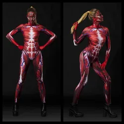 Halloween Cosplay Costume for Adult New 3D Digital Print Red Skeleton One-Piece Bodysuit Women's Zentai Catsuit Jumpsuit Outfits