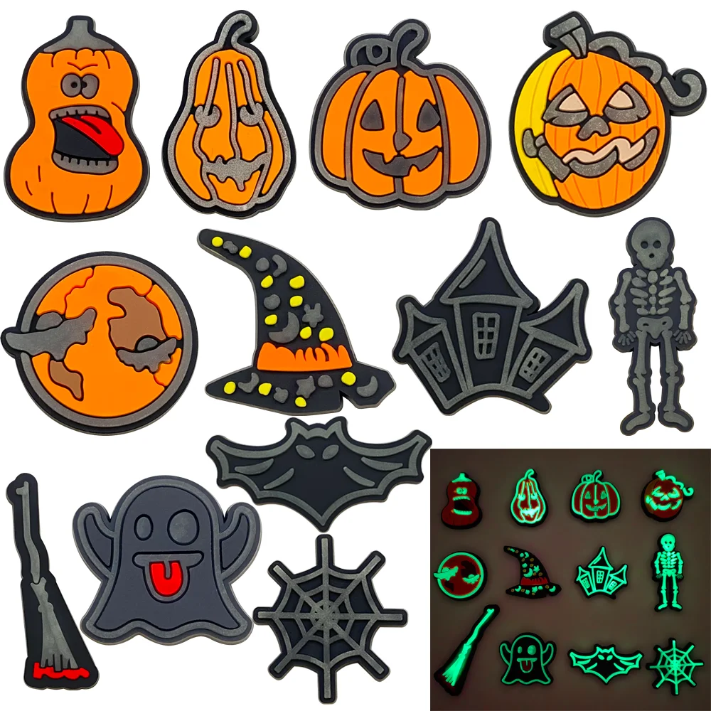 

Halloween Pumpkin Ghost Bat fluorescence Shoe Charms for Clogs Sandals Decoration Shoe Accessories Charms for Friends Gifts