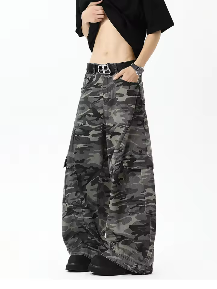 American Retro High Street Casual Overalls Camouflage Loose Wide Leg Pants For Women Y2k Hip-hop Cargo Grunge Baggy Trousers - AliExpress 