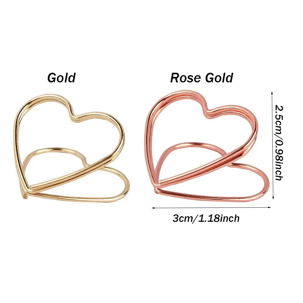 Soporte de Metal con forma de corazón doble para notas, mantel para mesa, Clip para fotos, tarjeta, soporte para banquete de boda, soporte para mensajes en forma de corazón, 20 piezas