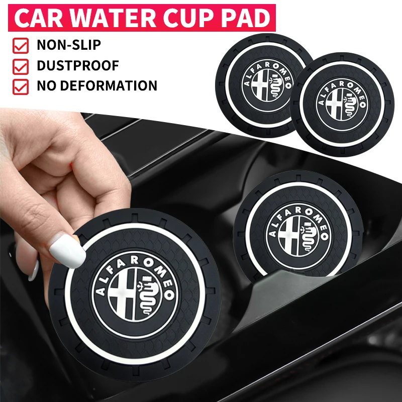 1/2Pcs Non-slip Car Water Cup Pad Coaster Rubber Mat For Alfa Romeo Giulia Stelvio Giulietta 156 159 147 Mito Tonale Brera D