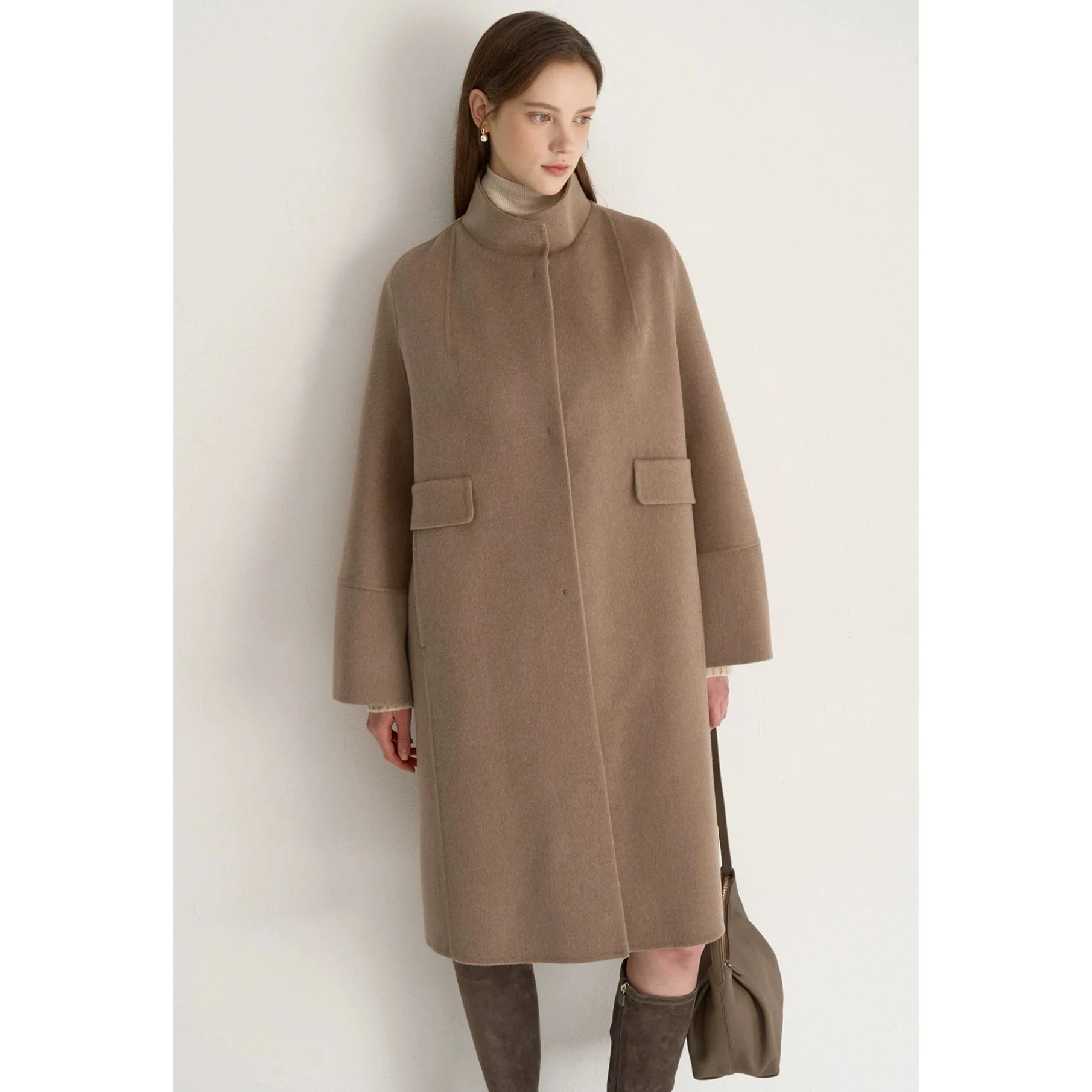 

Double-Sided Camere Jaet Lemon Cheese MIN25 Autumn Stand Collar H-ape Slimming Versatile Hand-Stitched Outerwear