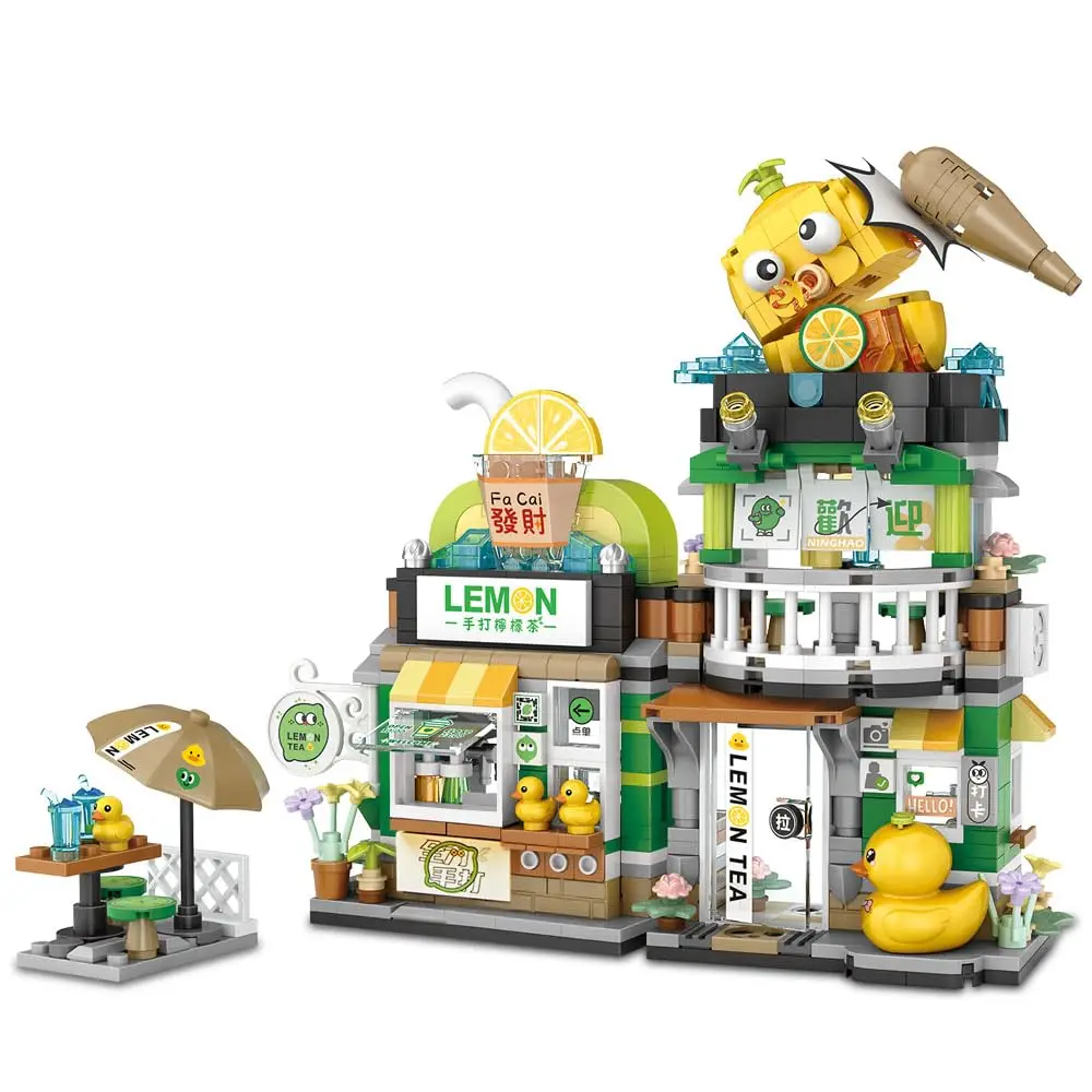1666Pcs 2 in 1 Food Street Building Block Model MOC Modular Mini Brick Street View Building Set Toy Gift for Adult Kid Boy Girls
