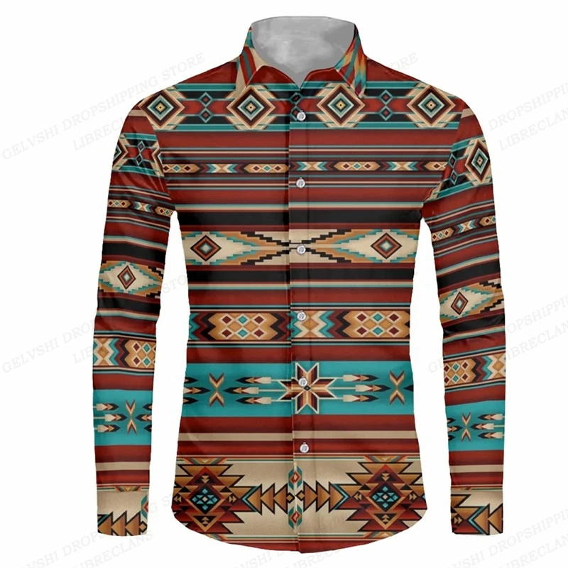 New Men\'s Button Shirt Dashiki African Print Long Sleeve Shirts Tops Traditional Couple Clothes Hip Hop Ethnic Style Clothing