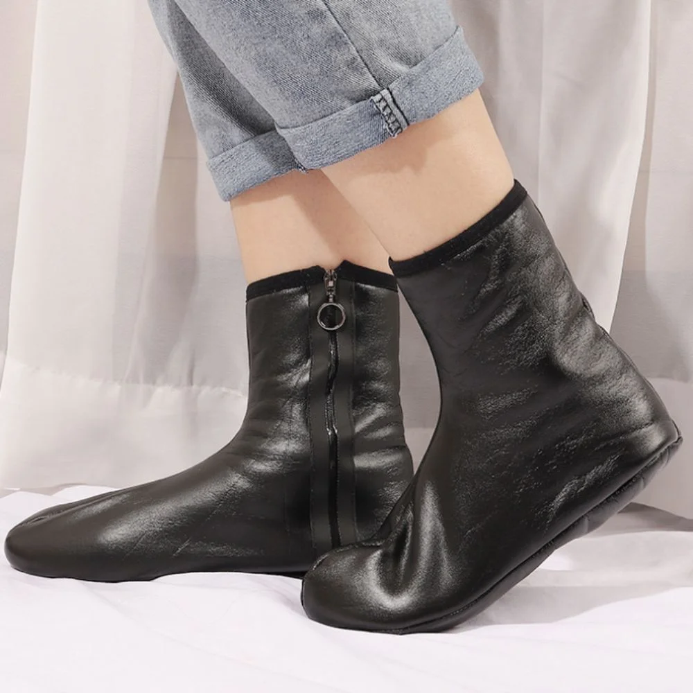 

Fashion Anti-slip Zipper PU Foot Warmers Thicken Warm Winter PU Floor Socks Solid Color Windproof Thick Mid-calf Socks Women Men