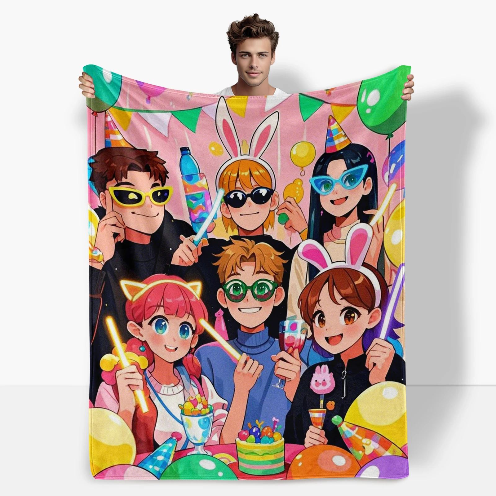 

Adorable Cartoon Characters Party Scene Blanket For Singles Day Warm And Beautiful For Loved Ones