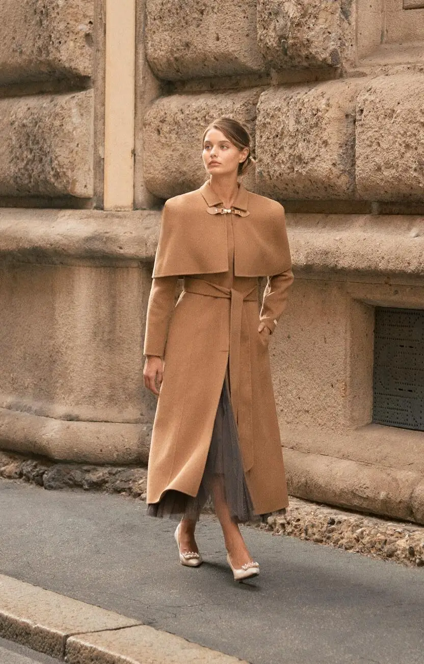 أزياء المرأة معطف الكشمير هيبورن نمط عباءة الشتاء السيدات خارج ارتداء تخفيف الدافئة طويلة خندق مخصص #2