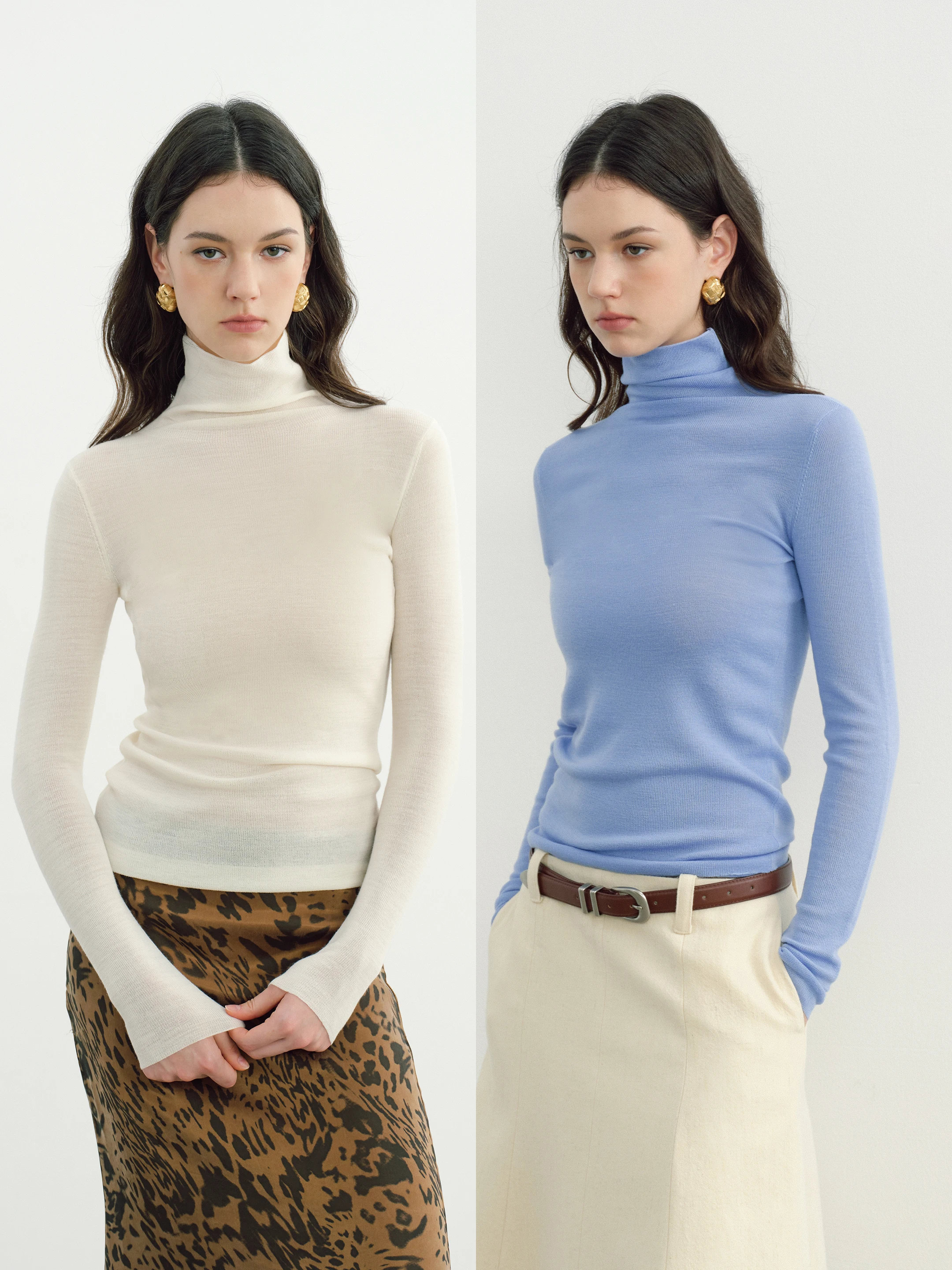 

Women's High Collar Wool Long Sve Basic Top Casual Sle Comfortable Fit Inner Wear Autumn New Arrival Soft Pure Color