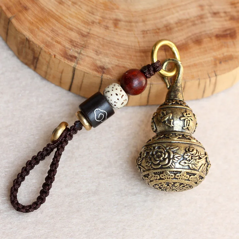 Brass brass key chain pure copper flower bloom rich hollow hoist car key chain small pendant pendant men