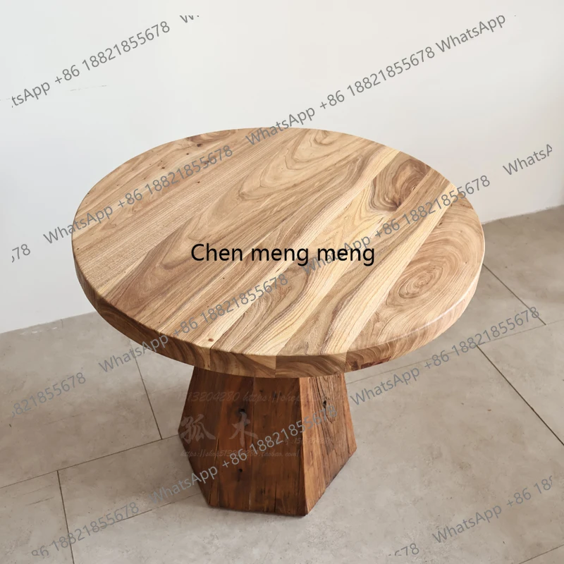 

Solid wood round table wabi-sabi wind round dining table, home tea drinking old wood vicissitudes design original chair