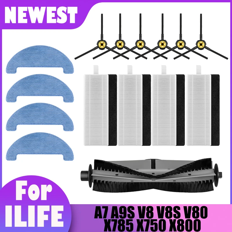 

For ILIFE A7 A9S X785 X750 X800 Main Mop Cloth Roller Brush Hepa Filter Side Brush Vacuum Cleaner Parts Replacement SSR1 SSRA