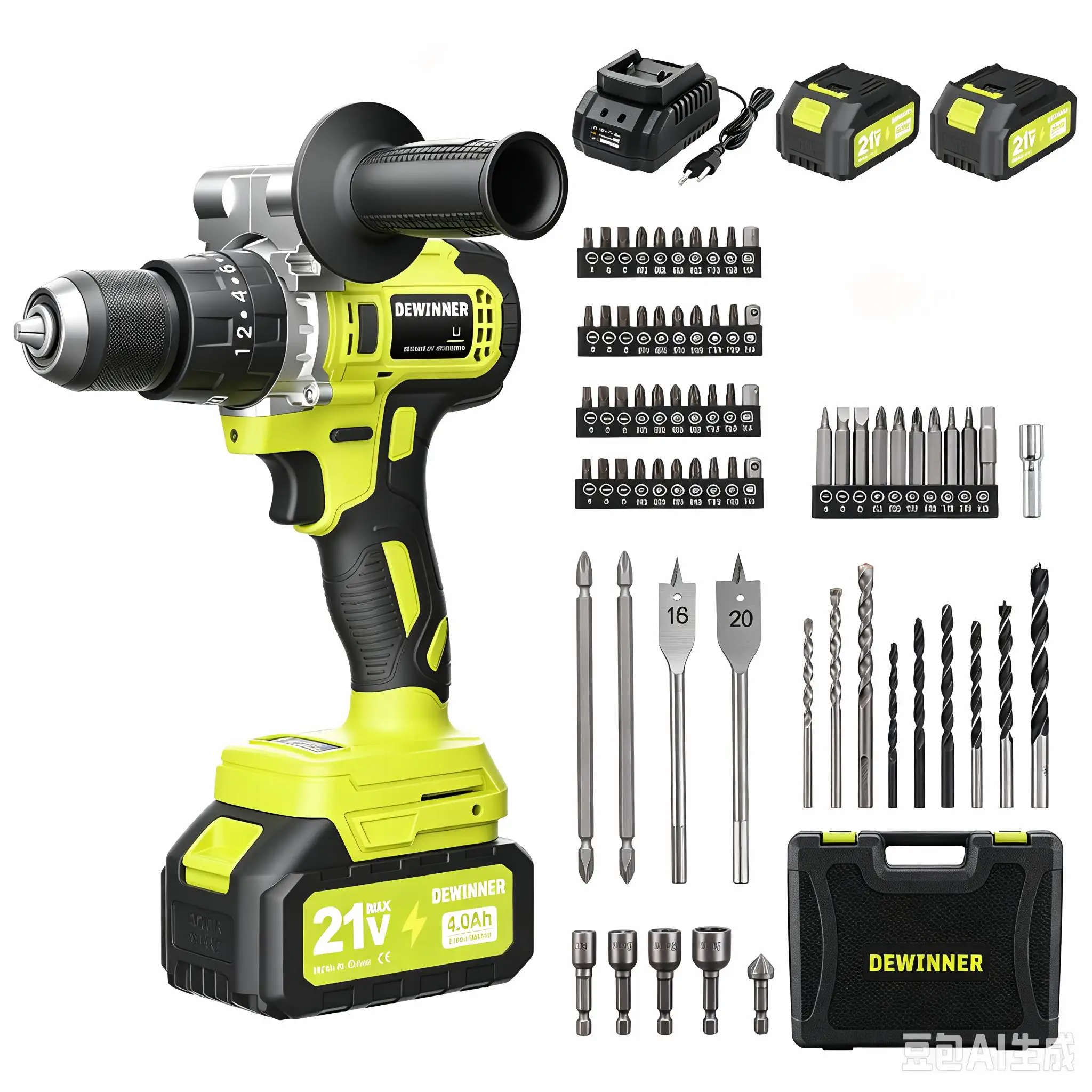 Trapano avvitatore a batteria DEWINNER 21V per batterie Makita, 2 batterie da 4,0 Ah, trapano avvitatore brushless con coppia massima di 130 Nm, 76 accessori e custodia, 20+3 impostazioni di coppia, 2