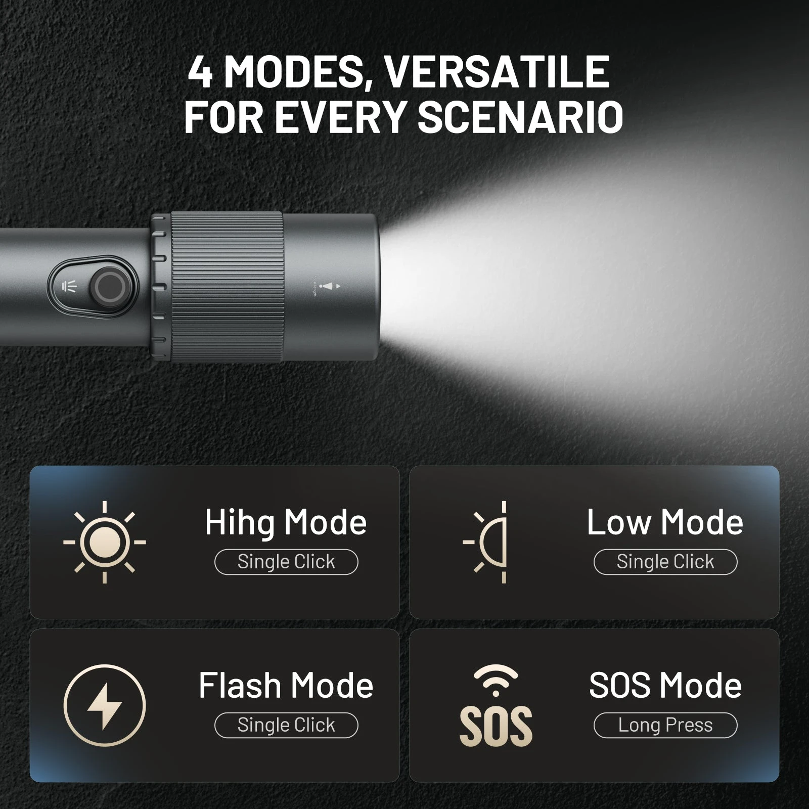 ATuMan LITE1 LED Flashlight, 700 Lumens Rechargeable Zoomable Torch with 4 Modes, 1800mAh for Camping Emergency