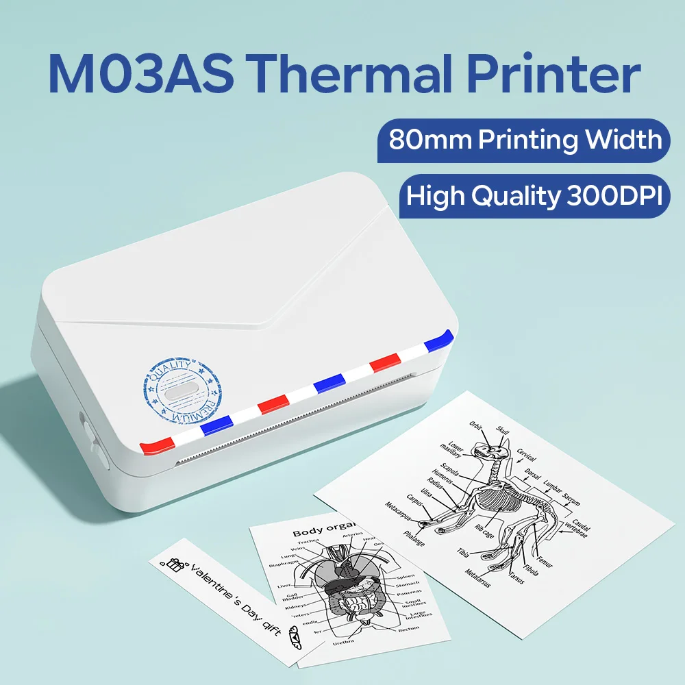 

Phomemo M03AS Portable Photo Printer Thermal Sticker Printer 300dpi Inkless for Mobile Phone Suitable for Study Notes Work