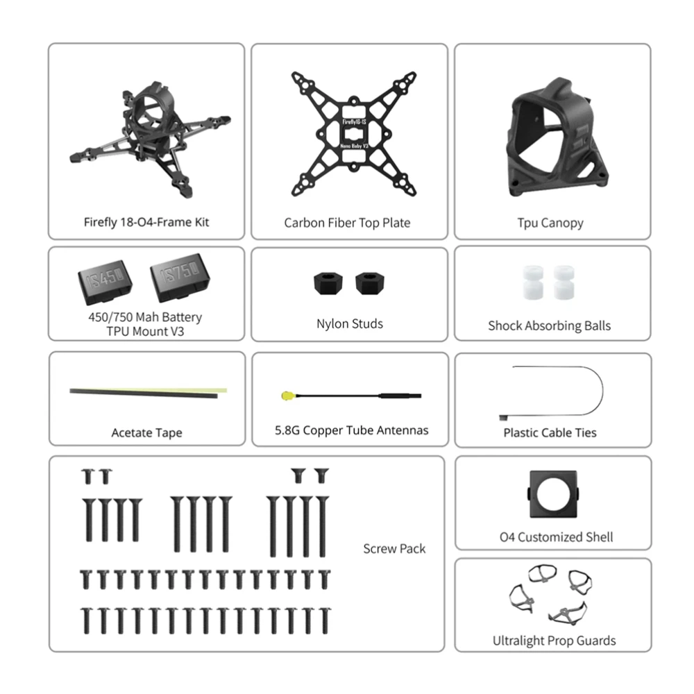 Flywoo Firefly16/18 16 pouces/18 pouces 1S Nano Baby V3 Kit de cadre Compatible avec DJI O4 analogique / HDZero / Walksnail VTX pour FPV Racin