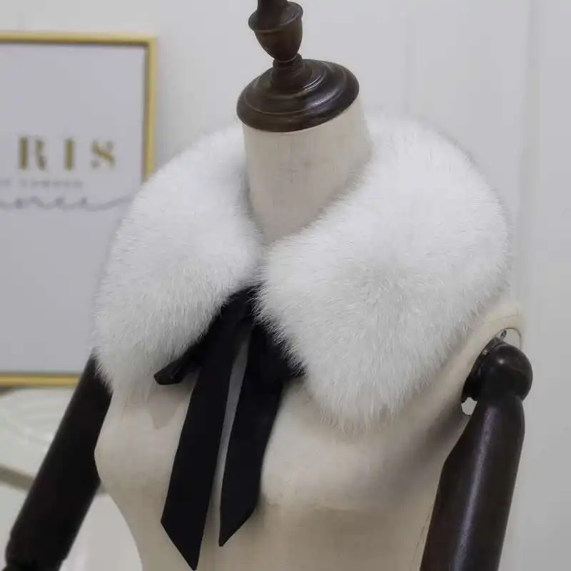 

New Arrive Real Fox Fur Collar Winter Round Neck Warmer Fur Scarf With Ribbon Stick Women Luxury Fur Scarves Short Scarf Shawls