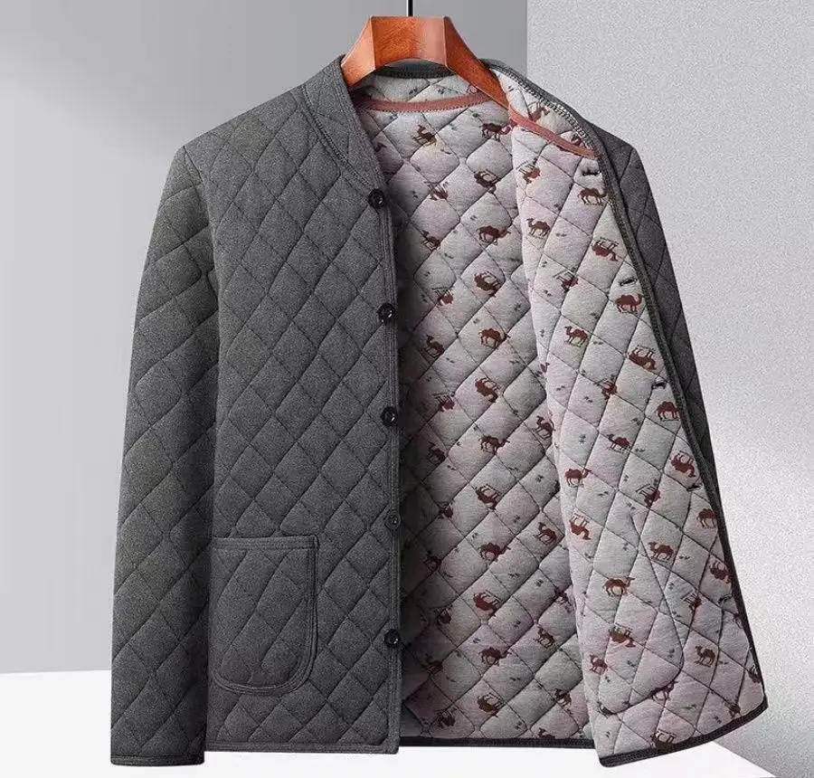 

Thiened Lamb Velvet Cotton Jaet for Dad Winter Warm Faion Ci Sle Long Sve Stand Collar Patch ket Home Wear