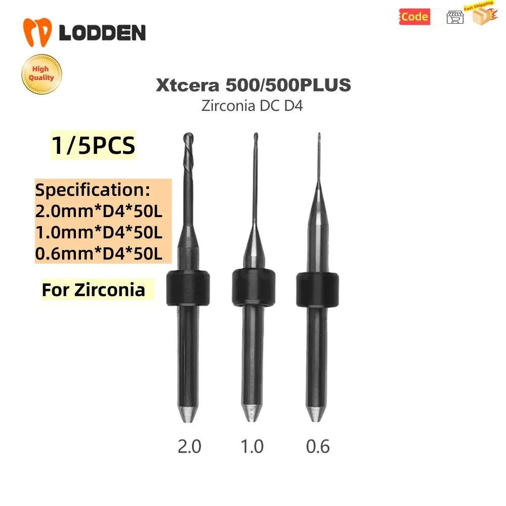 

1/5PCS Xtcera 500/500PLUS Zirconia PMMA Milling Burs D4 50L Dental Lab Milling Cutter for CAD CAM DC NC Coating Dental Cutter