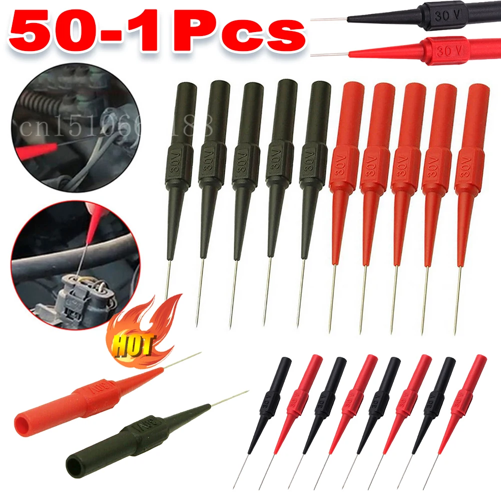 50-10Pcs 30V Diagnostic Tools Multimeter Test Lead Extention Back Piercing Needle Tip Probes Car Automotive Test Probe Kit 0.7MM