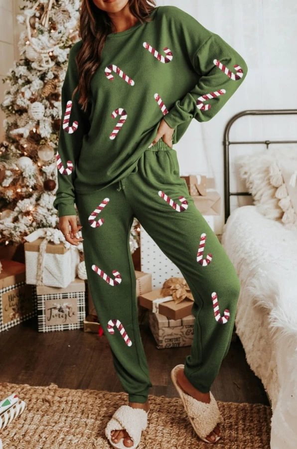 

Christmas Glitter Long Sleeved T-Shirt+Pants Two-Piece Fashionable Casual Set Elegant 2-Piece Sets for Women