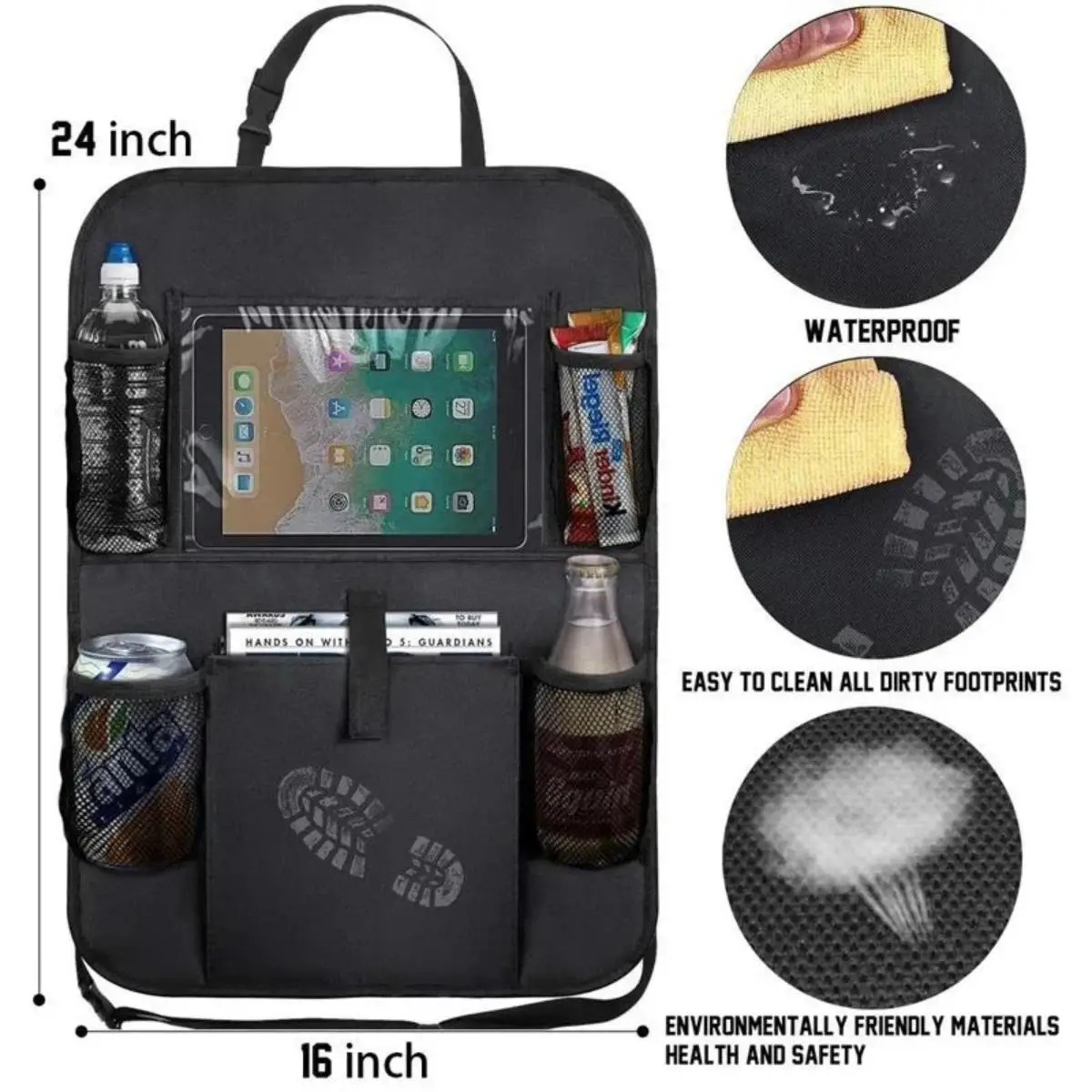 Organizador para Asiento Trasero de Coche, Protector de Asiento con Soporte para Tablet con Pantalla Táctil, Organizador de Auto para Niños, Accesorios de Viaje