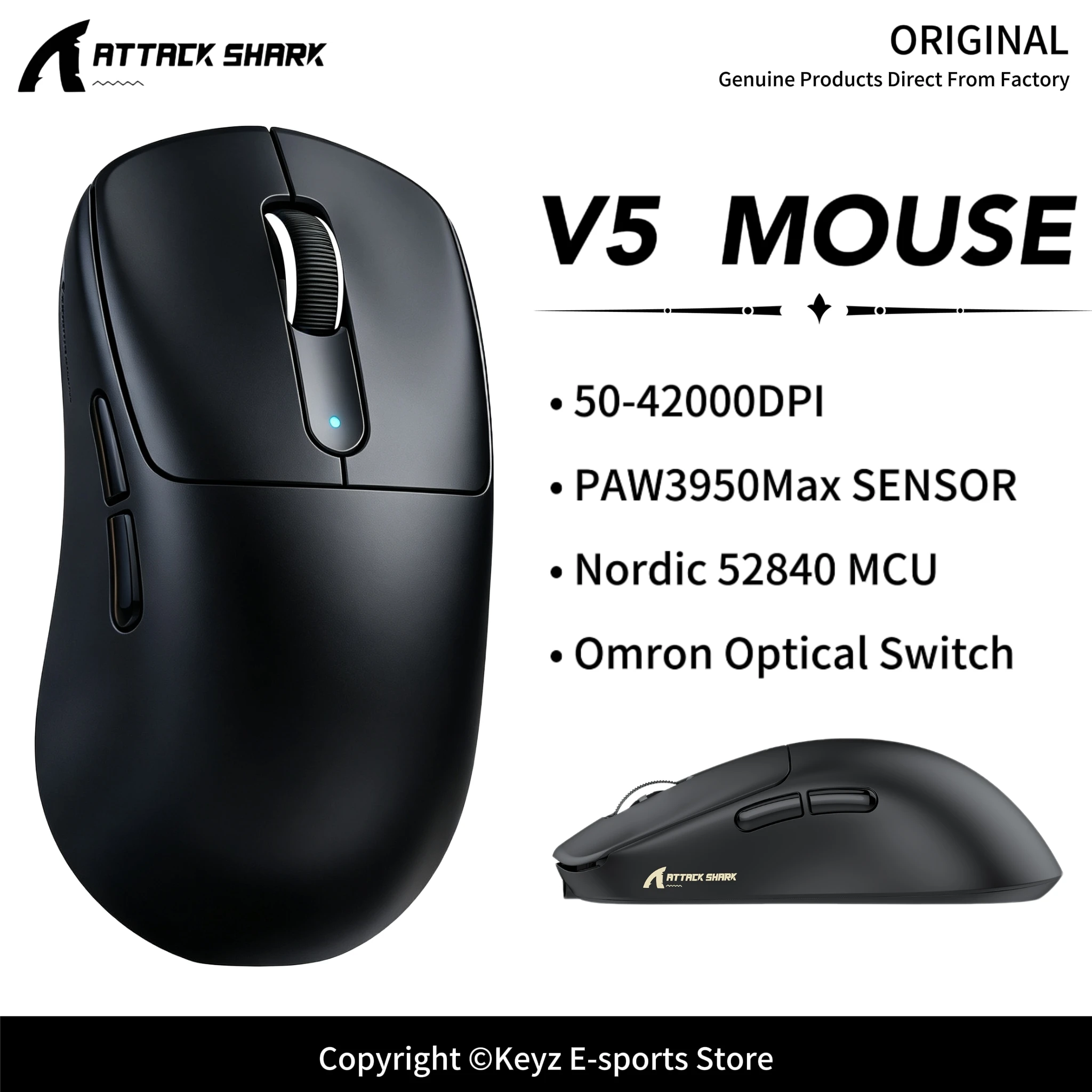 ATTACK SHARK V5 Ultralight 8K Wireless Gaming Mouse PAW3950MAX 42000DPI Omron 100M Optical Switch Nordic 52840 Tri-Mode Mouse