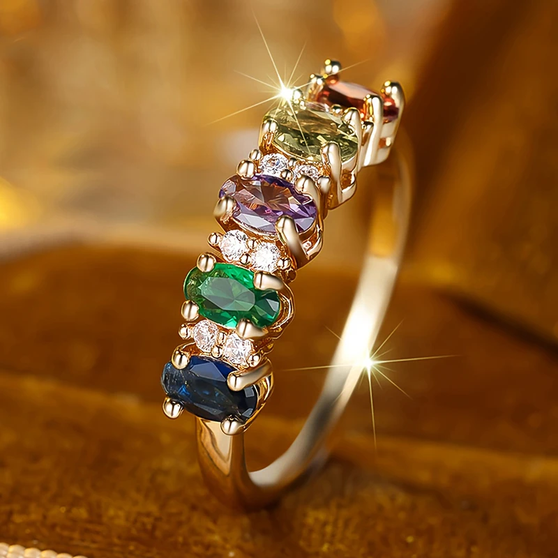 Huitan Attractive Colorful CZ Rings for Women Sparkling Delicate Bright Chic Accessory Fashion Stylish Jewelry for Wedding Party