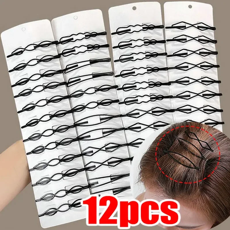 3/12Pcs Black Hair Clips Bobby Pins Wavy Hairpins Metal Barrettes Invisible Wave Hairgrips Korean Hair Clip Styling Accessories