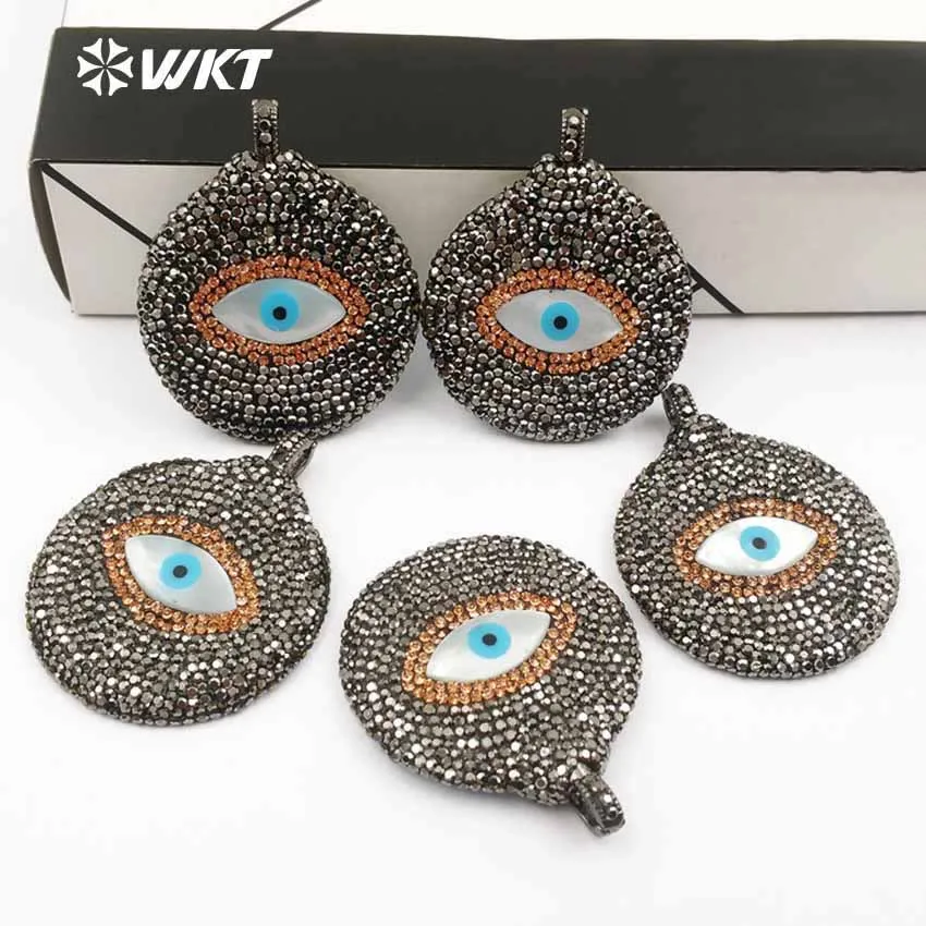 

WT-JP292 WKT Unique Natural Shell Pendant Palm Eye Round Pendant Inlaid Zircon Pendant Ladies Jewelry Necklace Pendant