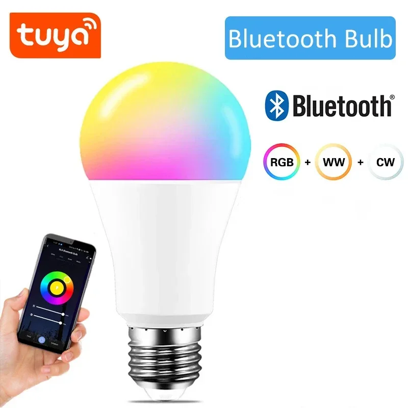 Tuya Bluetooth LED Bulb Smart Life APP Control Dimmable 9W E27 220V RGB+CW+WW Color Change Lamp Compatible IOS/Android